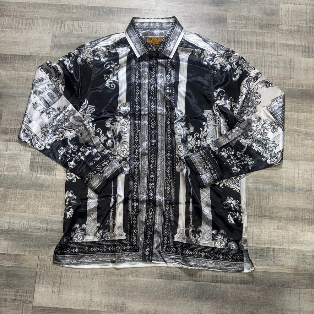 NWT PRESTIGE Men's Long Sleeve Button Up Multi Color  Print Shirt Sz. L
